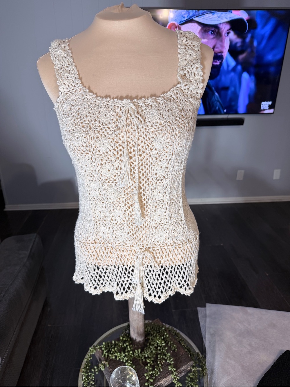 Hand Crafted in the Philippines - Cream Crochet Camisole Top W Medium